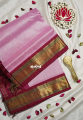 Creamy Pink - Meenakshi - Light Weight Pure Silk Cotton Saree Muthu Kattam Traditional Border Contrast Pallu and Blouse - Perfect for Wedding Functions