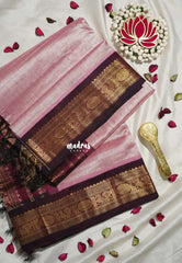 Blush Pink - Meenakshi - Light Weight Pure Silk Cotton Saree Zari Checks with Annam, Rudraksham Border Contrast Pallu and Blouse - Perfect for Wedding Functions