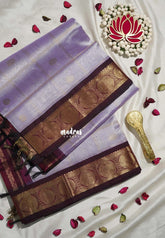 Creamy Lavender - Meenakshi - Light Weight Pure Silk Cotton Saree Zari Checks with Rudraksham Border Contrast Pallu and Blouse - Perfect for Wedding Functions