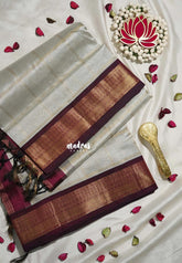 Pastel Taupe - Meenakshi - Light Weight Pure Silk Cotton Saree Zari Checks with Traditional Contrast Pallu and Blouse - Perfect for Wedding Functions