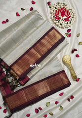 Pastel Taupe - Meenakshi - Light Weight Pure Silk Cotton Saree Zari Checks with Traditional Contrast Pallu and Blouse - Perfect for Wedding Functions
