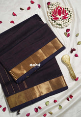 Dual Shade Dark Chocolate - Meenakshi - Light Weight Pure Silk Cotton Plain Saree with Getti Border - Perfect for Wedding Functions