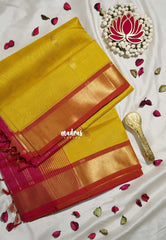 Turmeric Yellow - Meenakshi - Light Weight Pure Silk Cotton Saree with Getti Border Contrast Pallu and Blouse - Perfect for Wedding Functions