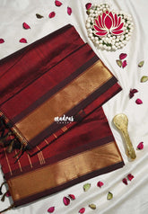 Majestic Maroon - Meenakshi - Light Weight Pure Silk Cotton Plain Saree with Getti Border - Perfect for Wedding Functions