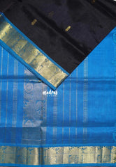 Elephant Black - Meenakshi - Light Weight Pure Silk Cotton Saree with Traditinal Border Contrast Pallu and Blouse - Perfect for Wedding Functions