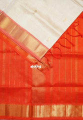 Ivory Beige - Meenakshi - Light Weight Pure Silk Cotton Saree with Getti Border Contrast Pallu and Blouse - Perfect for Wedding Functions