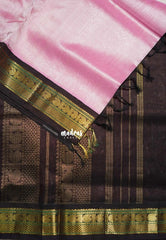 Soft Lotus Pink - Meenakshi - Light Weight Pure Silk Cotton Saree Plain with Mango Border Contrast Pallu and Blouse - Perfect for Wedding Functions