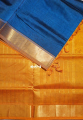 Peacock Blue - Meenakshi - Light Weight Pure Silk Cotton Saree Checks with Getti Border Contrast Pallu and Blouse - Perfect for Wedding Functions