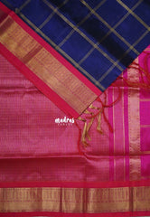 Navy Blue - Meenakshi - Light Weight Pure Silk Cotton Saree Zari Checks Weaving with Traditional Border Contrast Pallu and Blouse - Perfect for Wedding Functions