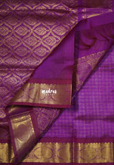 Lavender and Beige - Meenakshi - Light Weight Pure Silk Cotton Saree Madras Checks with Rudraksham Border Contrast Pallu and Blouse - Perfect for Wedding Functions
