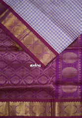 Lavender and Beige - Meenakshi - Light Weight Pure Silk Cotton Saree Madras Checks with Rudraksham Border Contrast Pallu and Blouse - Perfect for Wedding Functions