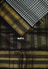 Black and White - Meenakshi - Light Weight Pure Silk Cotton Saree Burberry Checks with Rudraksham, Mayil, Mango Border Contrast Pallu and Blouse - Perfect for Wedding Functions