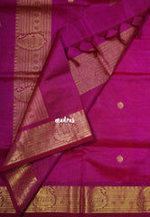 Dual Shade Pink - Meenakshi - Light Weight Pure Silk Cotton Saree with Mango Border Contrast Pallu and Blouse - Perfect for Wedding Functions