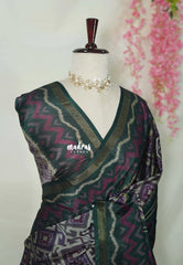 Grey with Purple - Ananya - Soft Mangalore Silk Saree Metallic Shades with Patola Prints - Perfect for Office Wear | Casual Wear