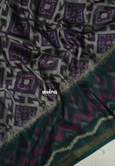 Grey with Purple - Ananya - Soft Mangalore Silk Saree Metallic Shades with Patola Prints - Perfect for Office Wear | Casual Wear