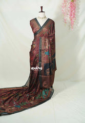 (PRE-BOOKING) Muted Maroon - Ananya - Soft Mangalore Silk Saree Metallic Shades with Kalamkari Prints - Perfect for Office Wear | Casual Wear