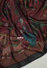 (PRE-BOOKING) Muted Maroon - Ananya - Soft Mangalore Silk Saree Metallic Shades with Kalamkari Prints - Perfect for Office Wear | Casual Wear