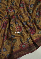 Mustard Brown - Ananya - Soft Mangalore Silk Saree Metallic Shades with Kalamkari Prints - Perfect for Office Wear | Casual Wear
