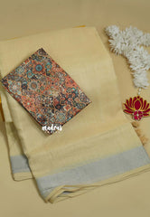 Beige - Mia - Soft linen cotton with tissue border and printed blouse