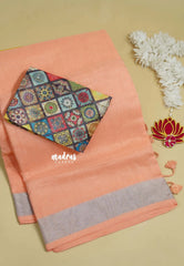 Peach Orange - Mia - Soft linen cotton with tissue border and printed blouse