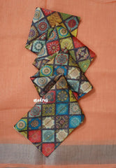 Peach Orange - Mia - Soft linen cotton with tissue border and printed blouse