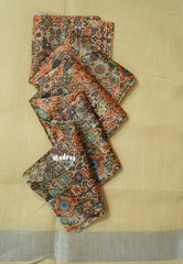 Beige - Mia - Soft linen cotton with tissue border and printed blouse