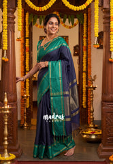 Midnight Blue - Sico Gadwal Semi Silk Muthukattam with Rettapet Border - Best for Small Functions