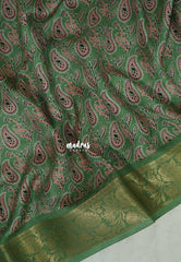 Sage Green - Rich Malai Silk Digital Prints with Floral Zari Border - Best for Small Functions | Casual Wear