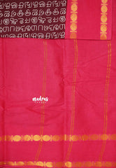 Mozhi - Sungudi cotton with tamil letters rettapet rudraksham border - Winered with Pink