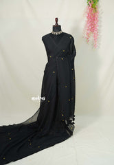 Midnight Black - Soft Mul Cotton Saree with Gini work - Best for Summer | Casual Wear