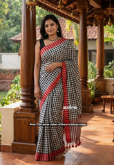 Black and White - Soft Mul cotton with Murberry Checks and No Blouse - Perfect for Office Wear | summer wear | Casual wear