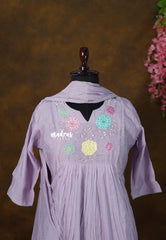 Pastel lavender - Aavani - Mul Chanderi Delicate multicolor embroidery Kurta Set with Dupatta - Best for Festive gatherings