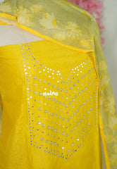 Amitha – Paris Yellow - Chanderi Silk Semi Stitch Neck with Mirror Work Salwar Suit