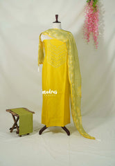 Amitha – Paris Yellow - Chanderi Silk Semi Stitch Neck with Mirror Work Salwar Suit