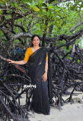 Midnight Black - Soft Mul Cotton Saree with Gini work - Best for Summer | Casual Wear
