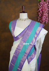 (PRE-BOOKING) Creamy Ivory - Soft Mul cotton with Plain body and Mayil Border - Perfect for Festive Wear