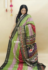 Multicolor - Meenakari printed silk multi color with patola pallu