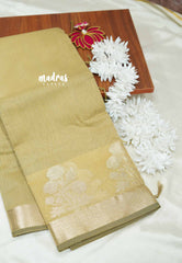 Dry Elaichi Green - Soft Munga cotton with floral weaving border