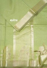 Pastel Green - Soft Munga cotton with floral weaving border