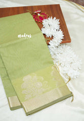Pastel Green - Soft Munga cotton with floral weaving border