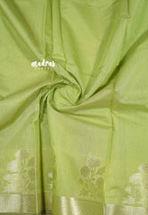 Pastel Green - Soft Munga cotton with floral weaving border