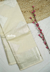 Durga - Banarasi Muslin silk with silver border and rich blouse - Mild Beige