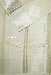 Durga - Banarasi Muslin silk with silver border and rich blouse - Mild Beige