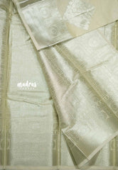 Durga - Banarasi Muslin silk with silver border and rich blouse - Mild Beige