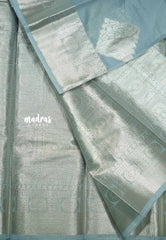 Durga - Banarasi Muslin silk with silver border and rich blouse - Grey