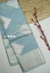 Durga - Banarasi Muslin silk with silver border and rich blouse - Grey