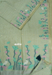 Pastel Green with Dark Green Tassels - Muslin Silk with floral Weaving Border and Pallu