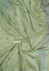 Pastel Green with Dark Green Tassels - Muslin Silk with floral Weaving Border and Pallu