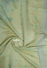 Pastel pista Green with Green Tassels - Muslin Silk with floral Weaving Border and Pallu