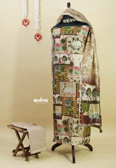 Amitha – Ivory Beige Muslin silk hand stithced full work indian art depiction salwar suit set